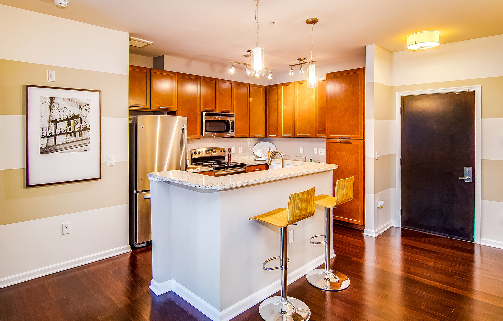 Luxurious 42” Maple Cabinetry and Stainless Steel Appliances