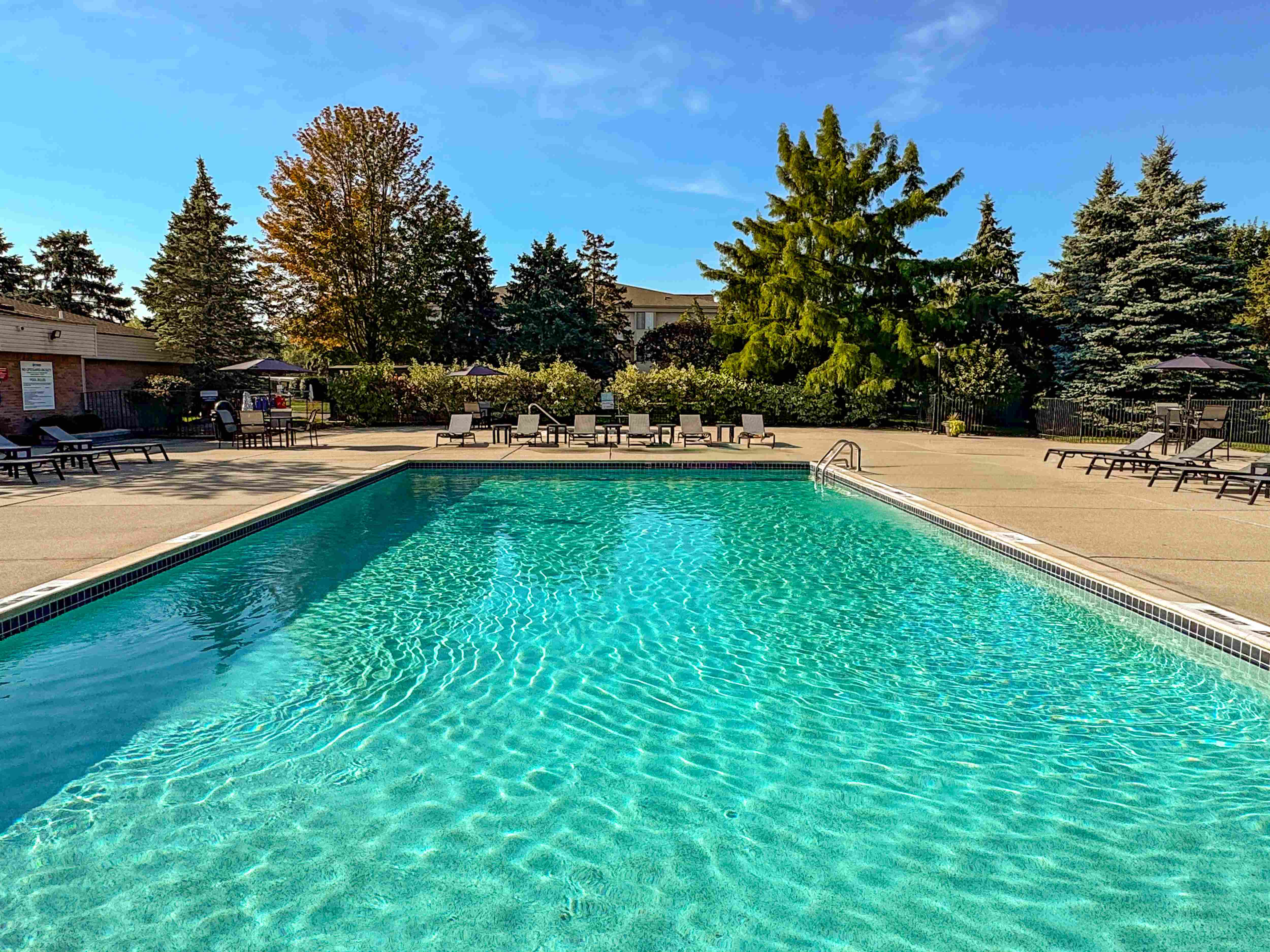 Heated pool and sauna at Prentiss Pointe Apartments in Harrison Township, MI