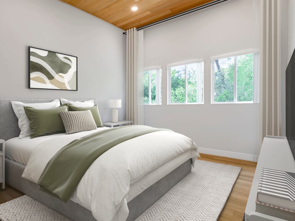 Freestanding Home bedroom with hard surface flooring