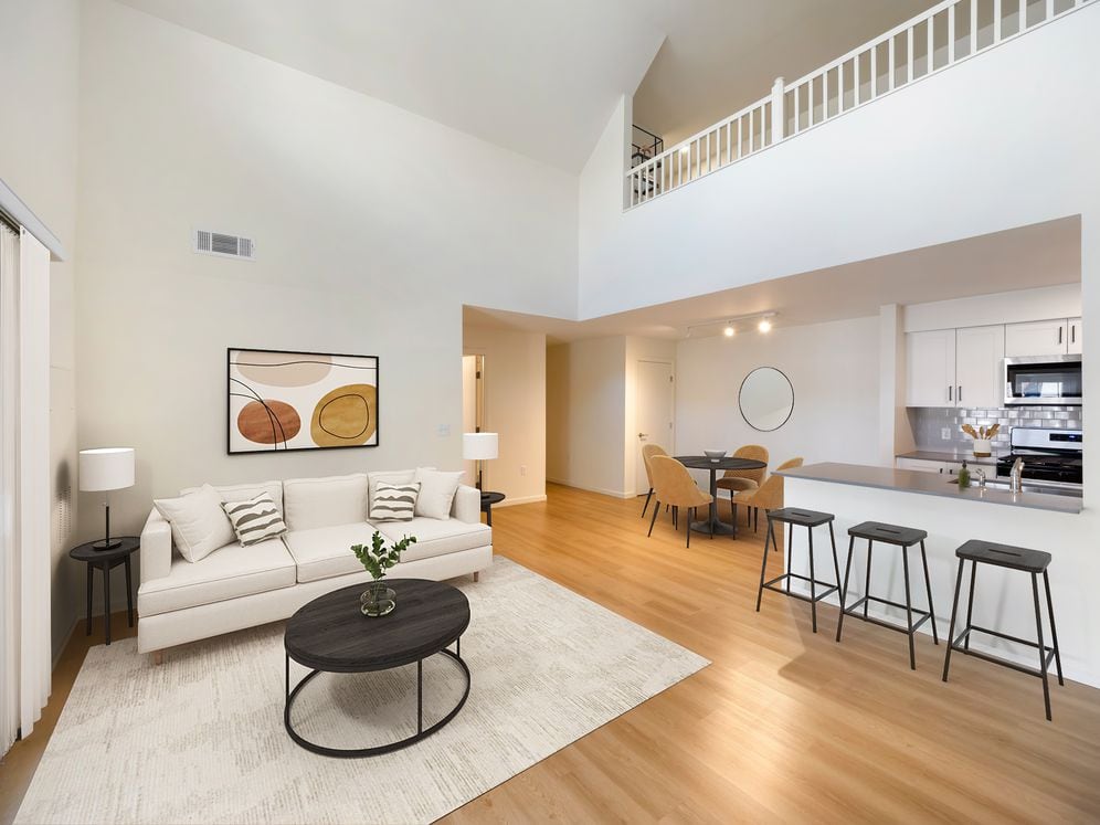 New Apartments kitchen, dining, and living room with hard surface flooring