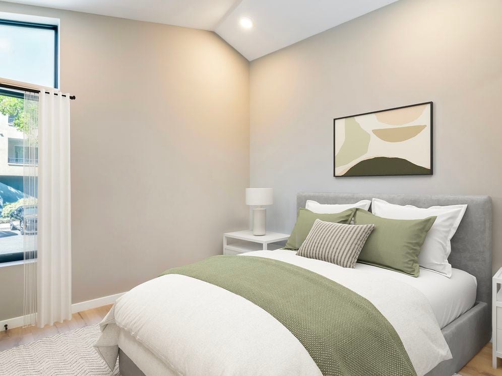 Freestanding home bedroom with hard surface flooring