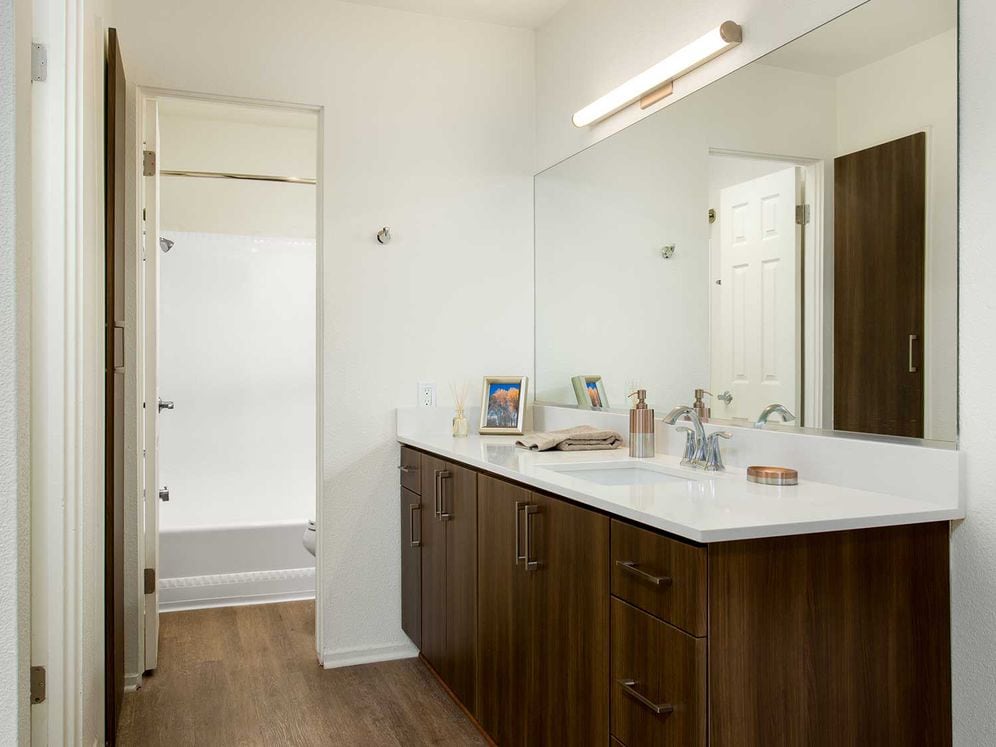 Premium Apartment Bath with Hard Surface Vinyl Plank Flooring