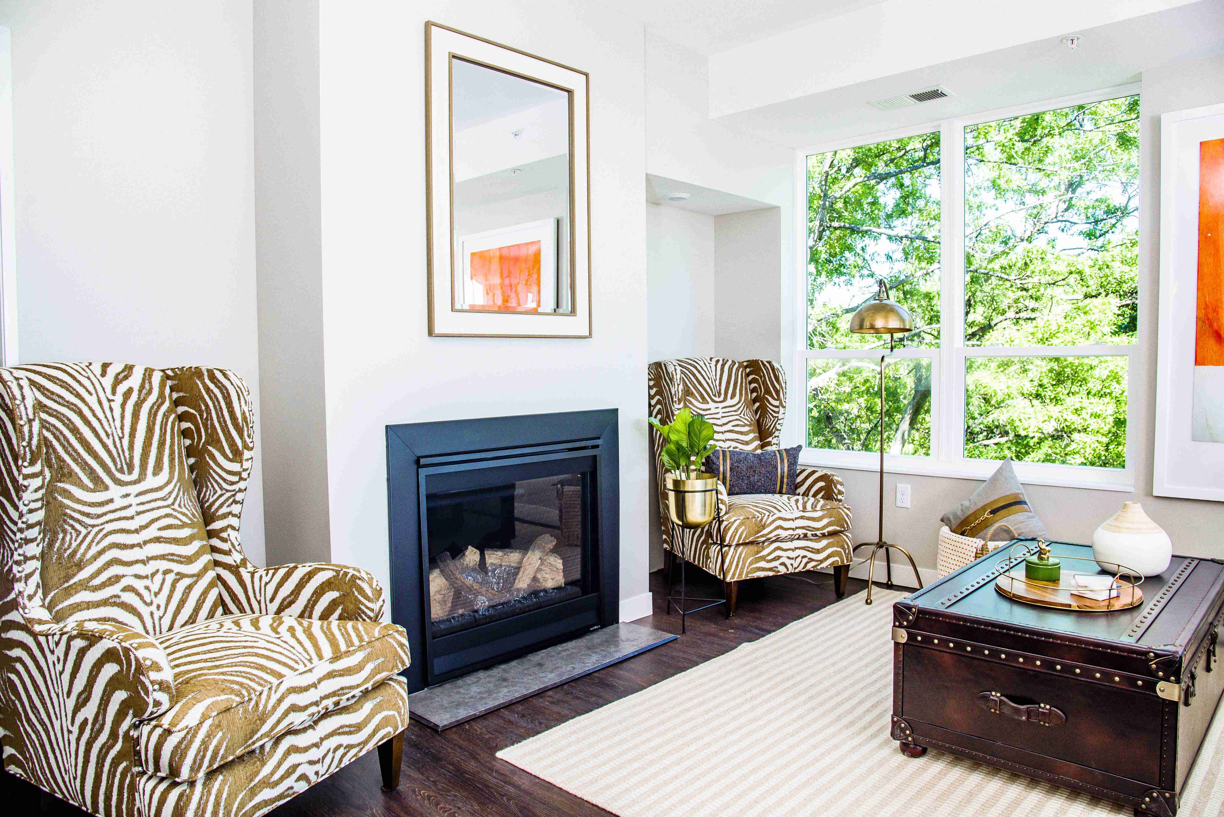 Two-Bedroom Apartment Living Room with Fireplace
