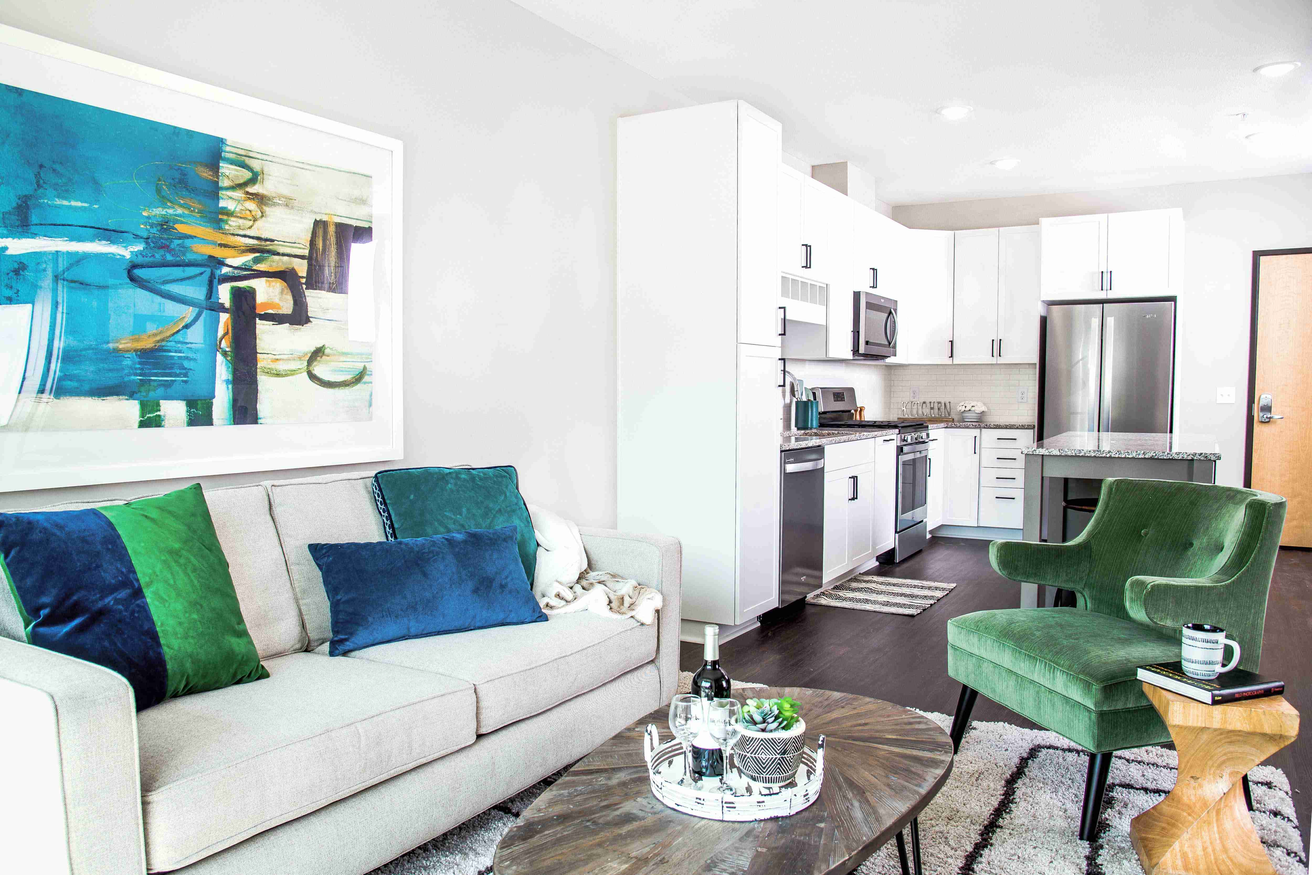 One-Bedroom Apartment Living Room and Kitchen