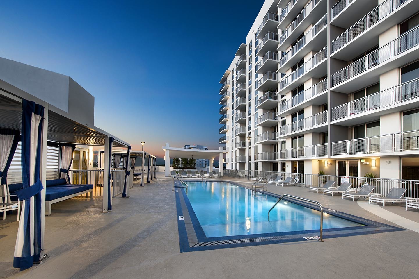 Pool deck with private cabanas