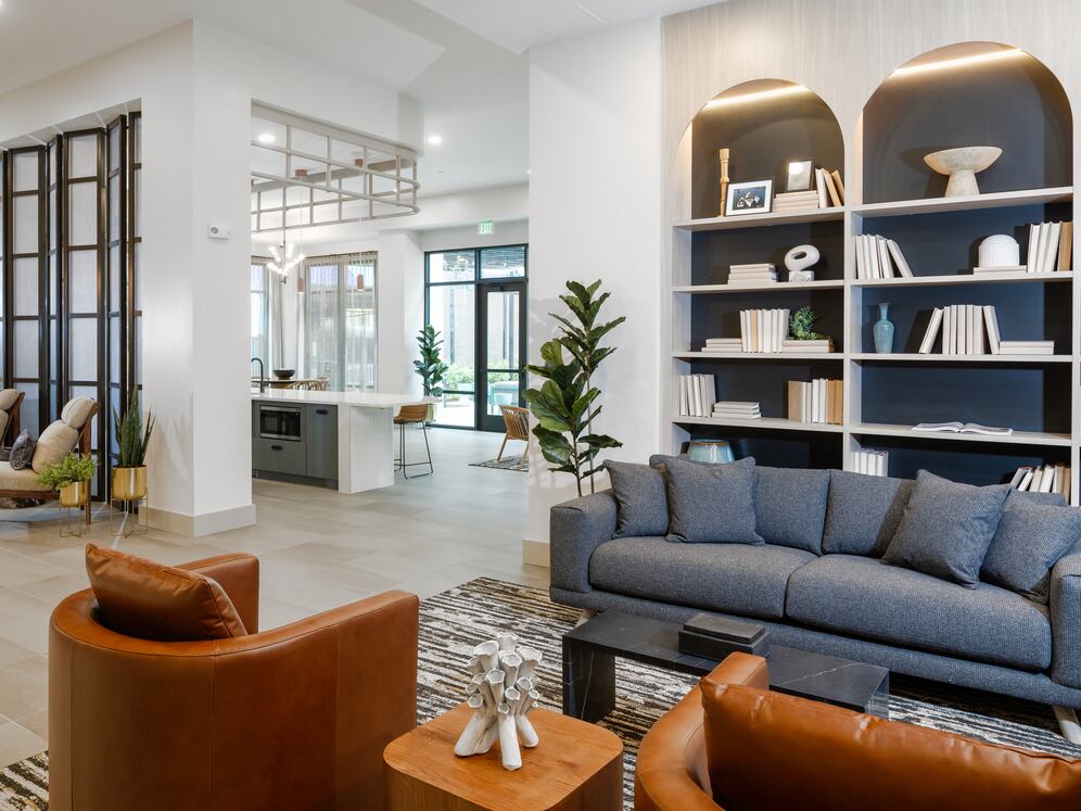Building 700 resident lounge with multiple seating areas