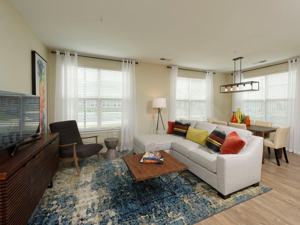 Two bedroom living and dining area with hard surface flooring