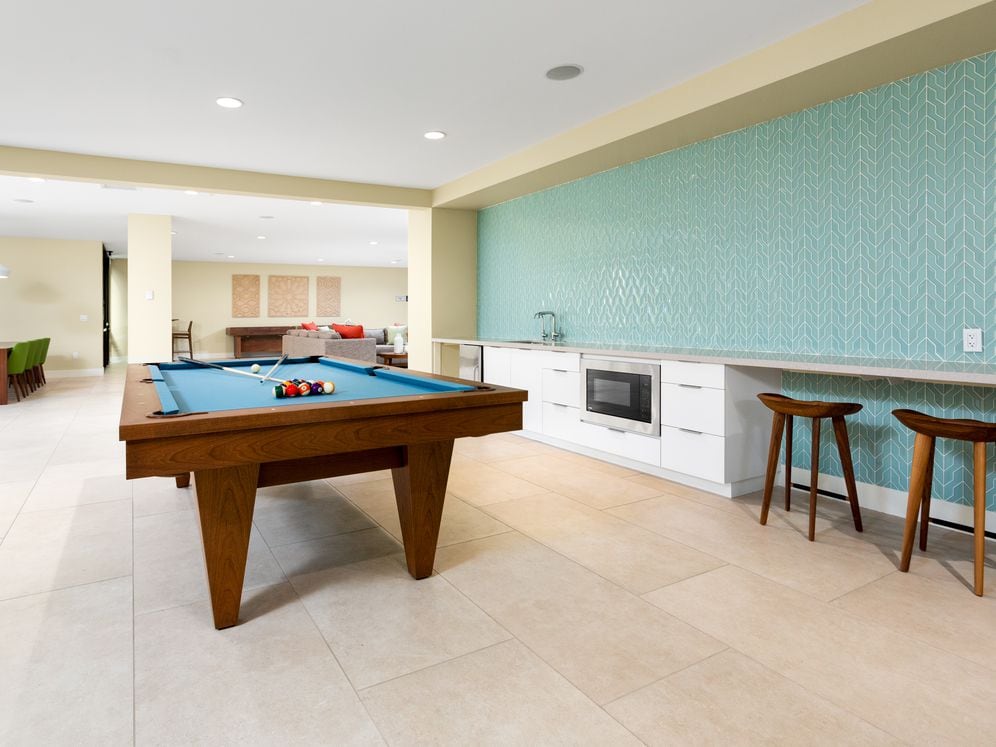 Updated resident lounge with new seating and billiards