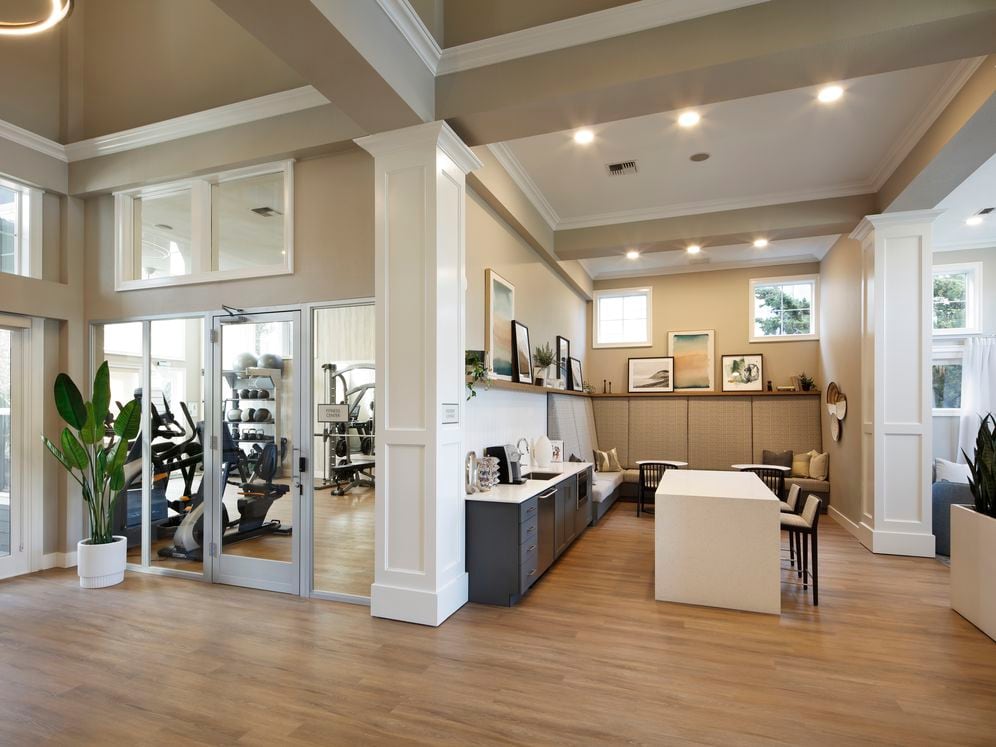 Lobby, resident lounge, and fitness center