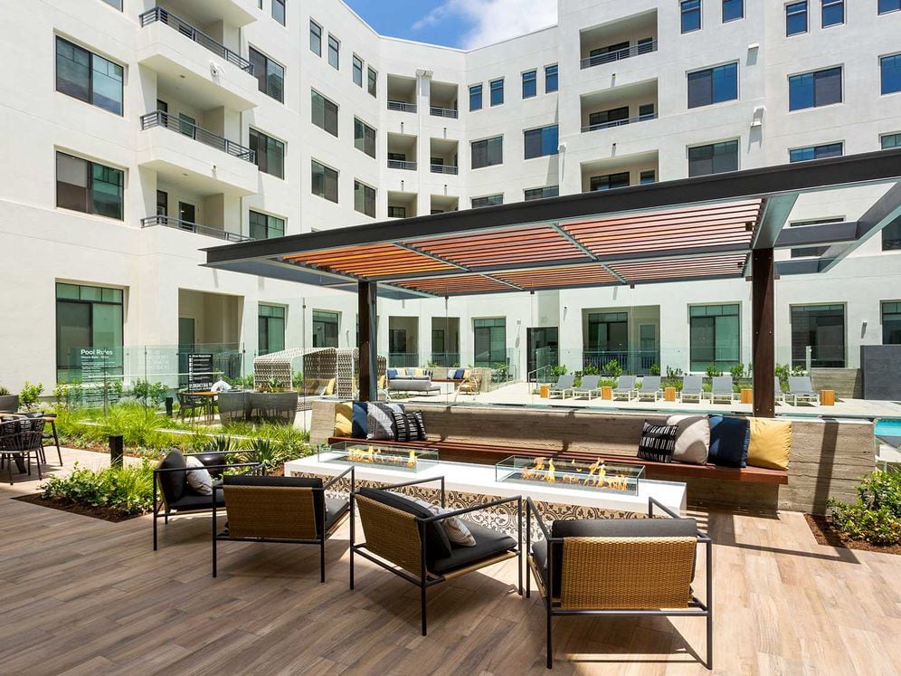 Courtyard with lounge seating and firepit