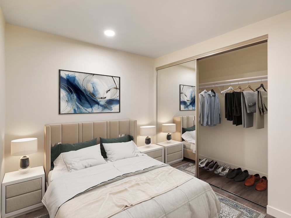 Bedroom with hard surface flooring