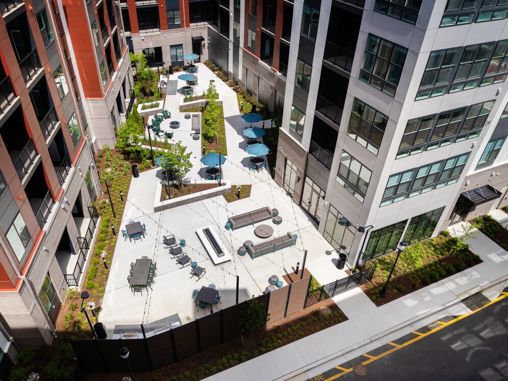 Courtyard #3 with fire pits, BBQ grills, and lounge areas