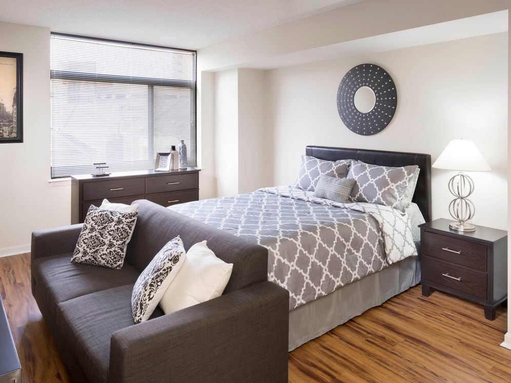 Bedroom with hard surface flooring