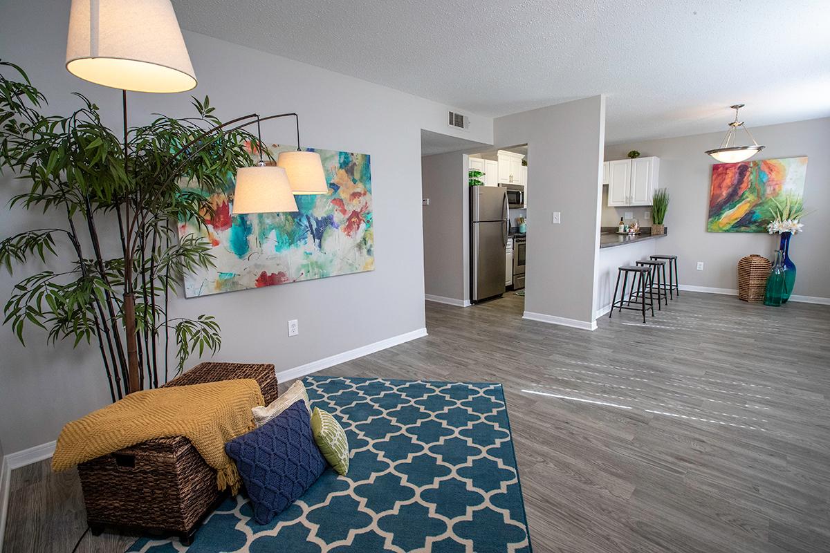 Over sized living room open to the dining room and kitchen.