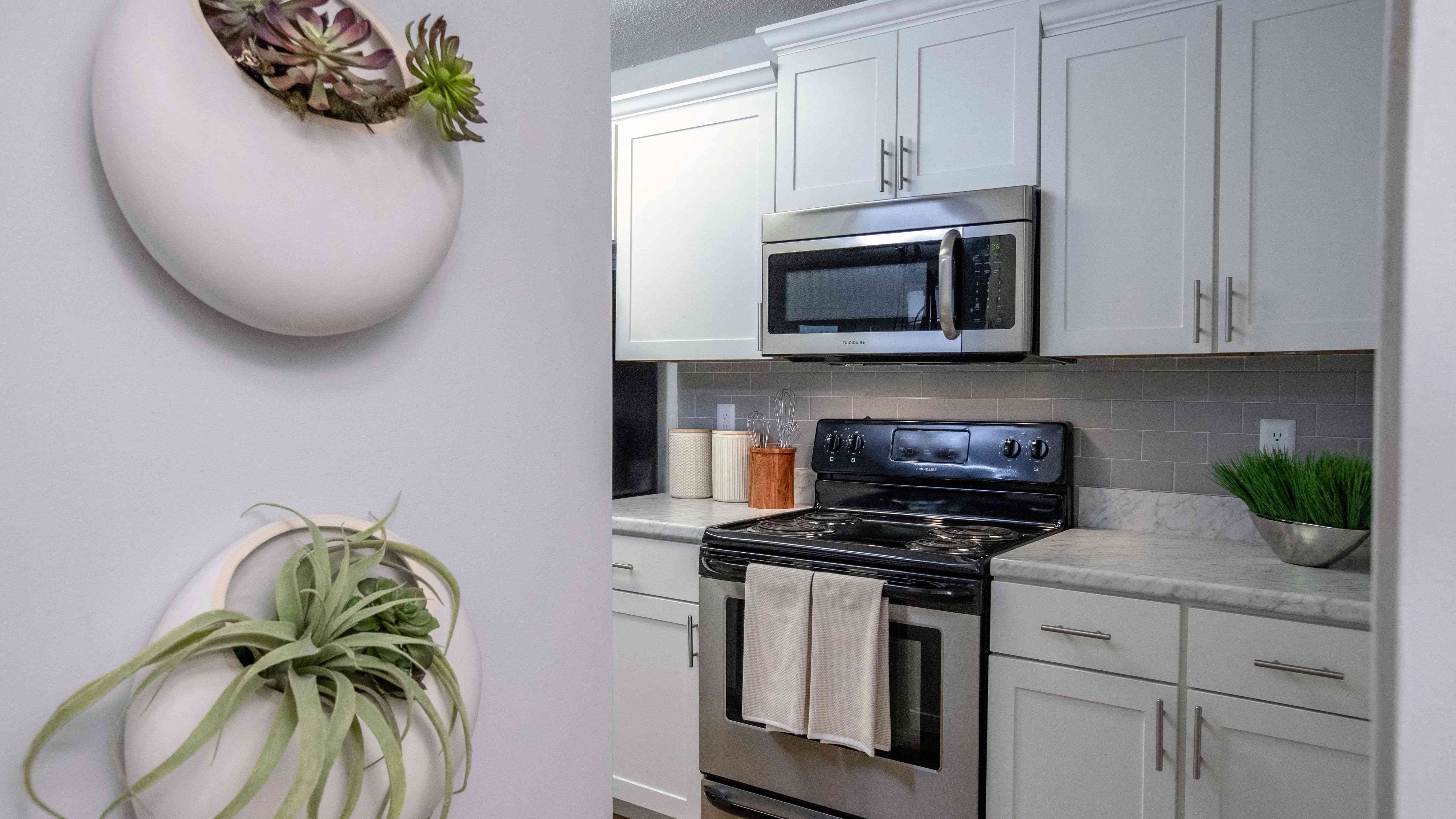 Every detail contributes to an upscale living experience in our upgraded kitchens, from the stainless-steel appliances embraces by Carrara marble-inspired countertops to the pristine white shaker cabinetry.