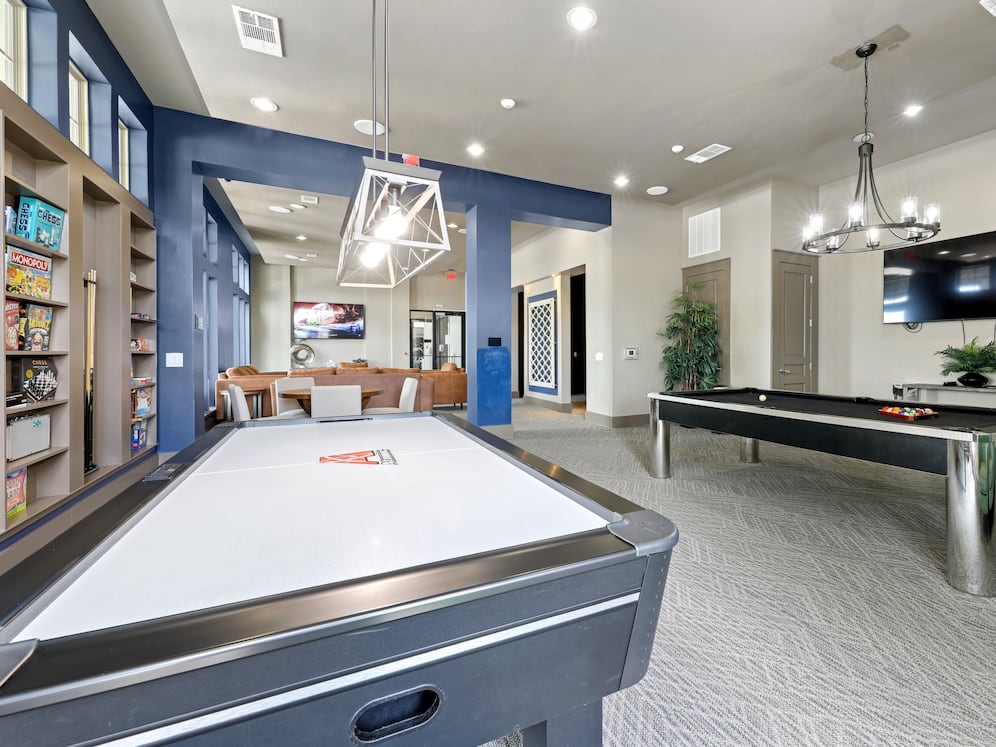 Resident lounge with pool and air hockey table
