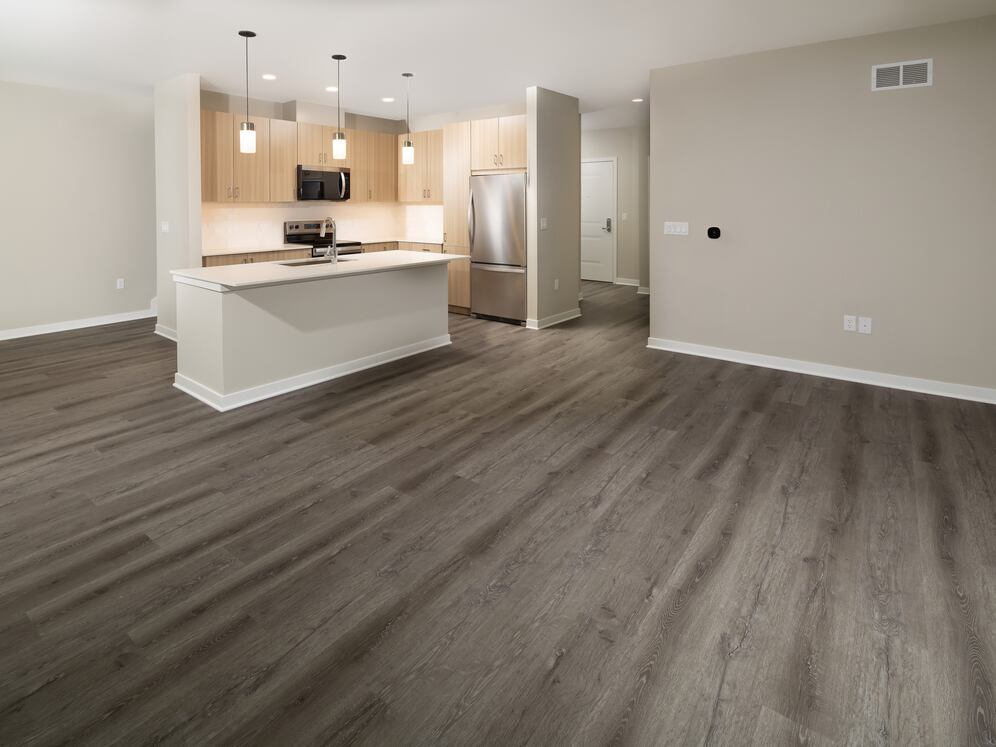 New West Phase - Finish Package IV Kitchen, living, and dining area with hard surface flooring