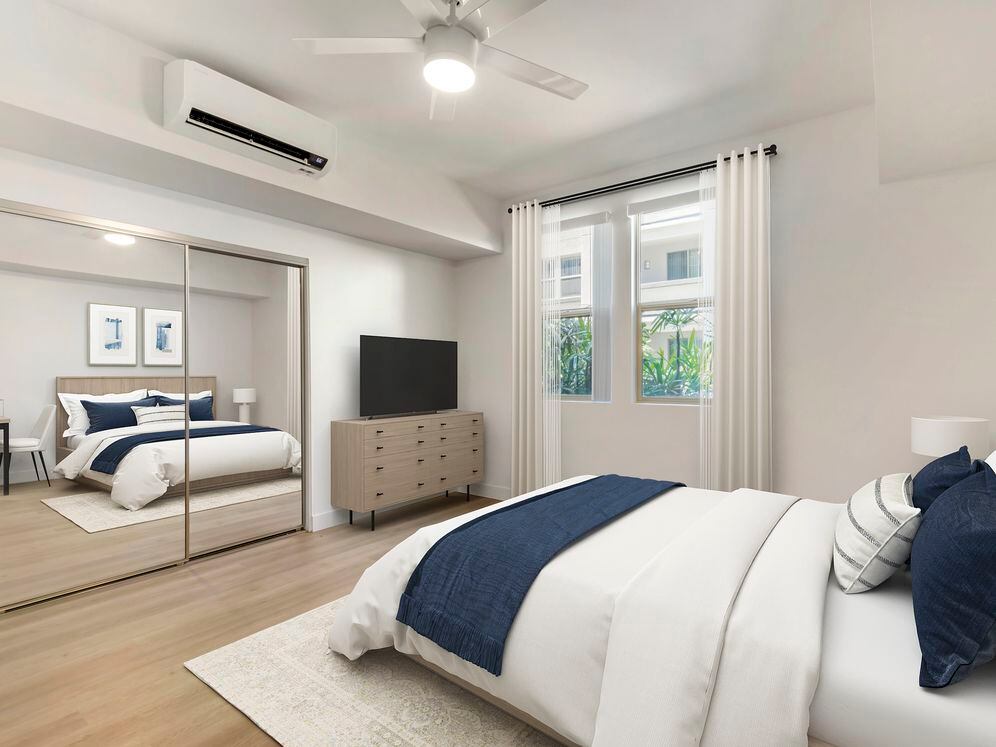 Renovated Package II living area with hard surface flooring