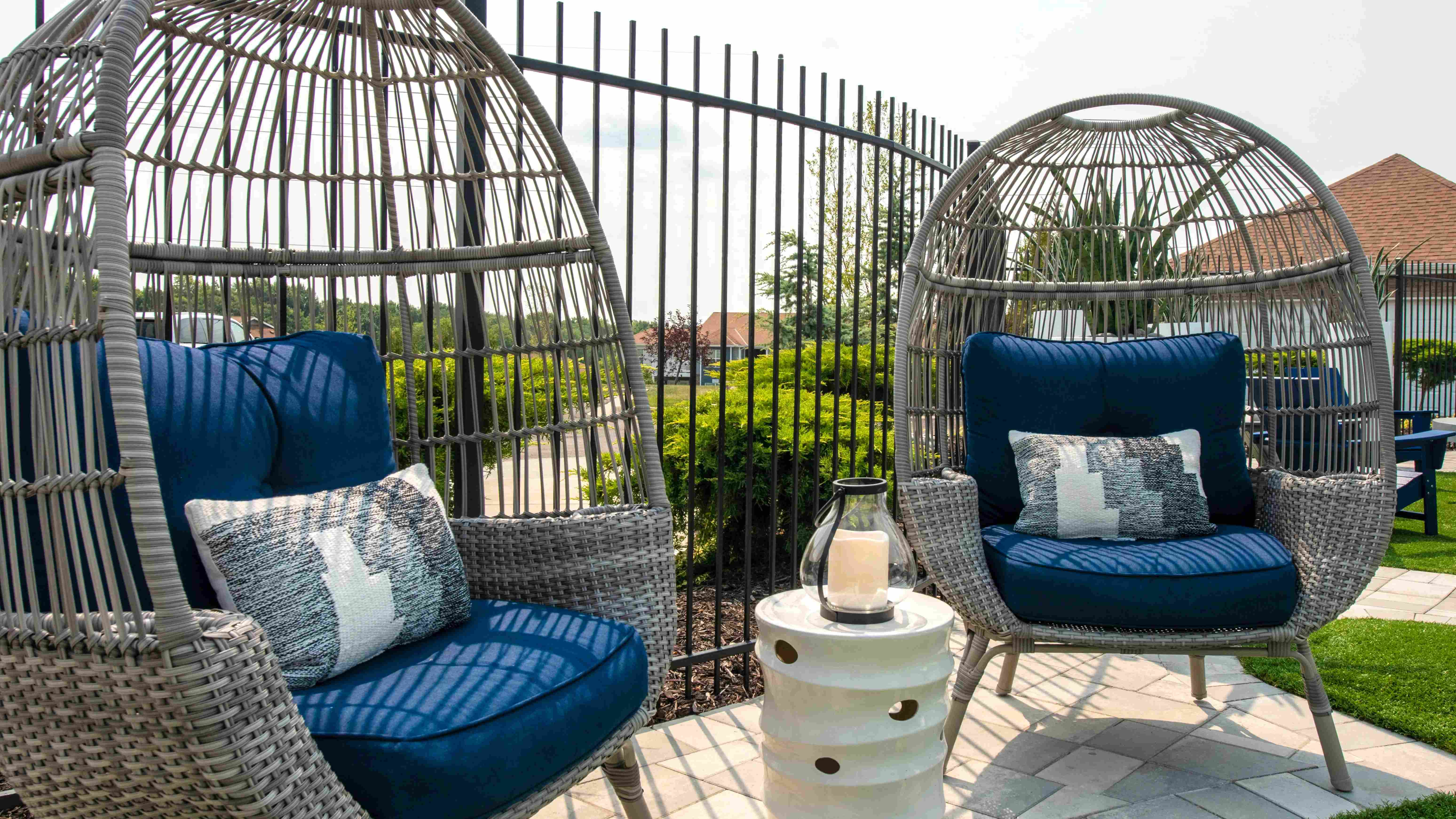 Discover sleek poolside seating for residents to unwind and enjoy the outdoor lounge area, combining comfort and elegance. 