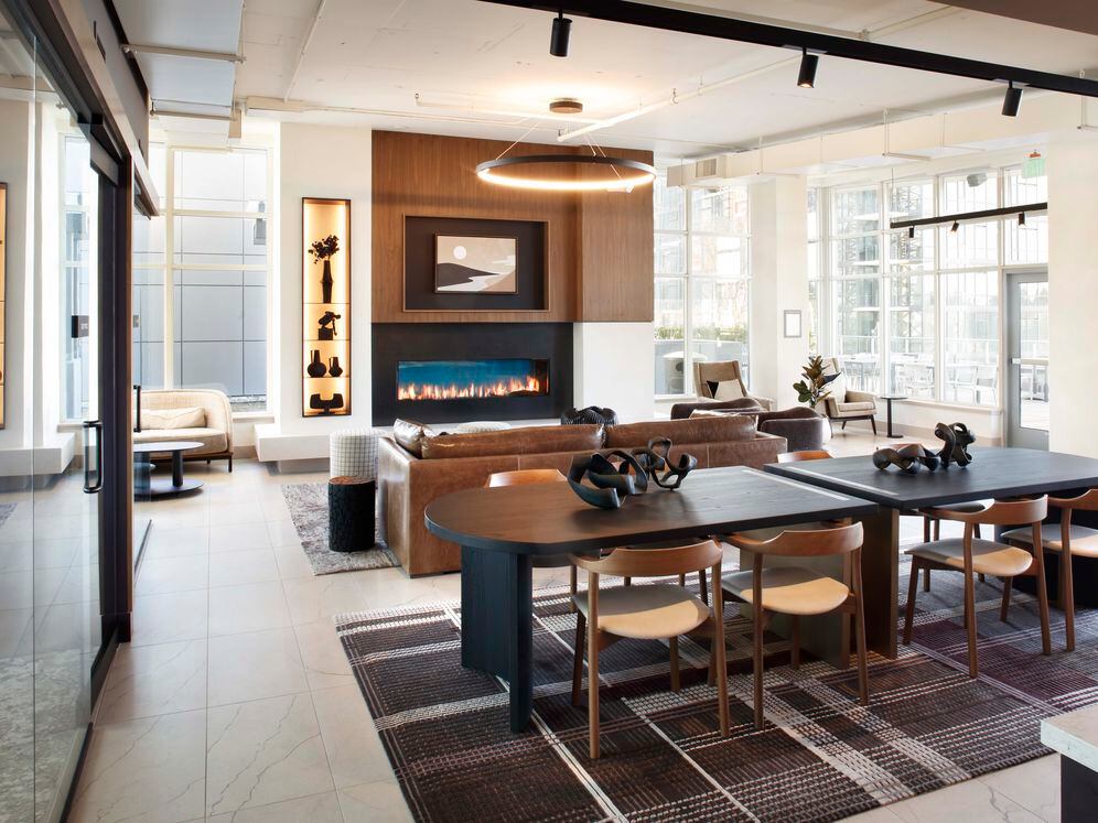 Resident lounge with fireplace