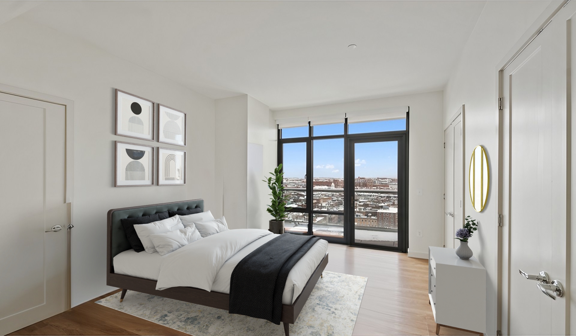 Bedrooms have large walk-in closets and wood flooring throughout
