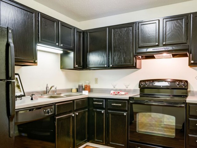 Espresso-finished Cabinets, Black GE Appliances