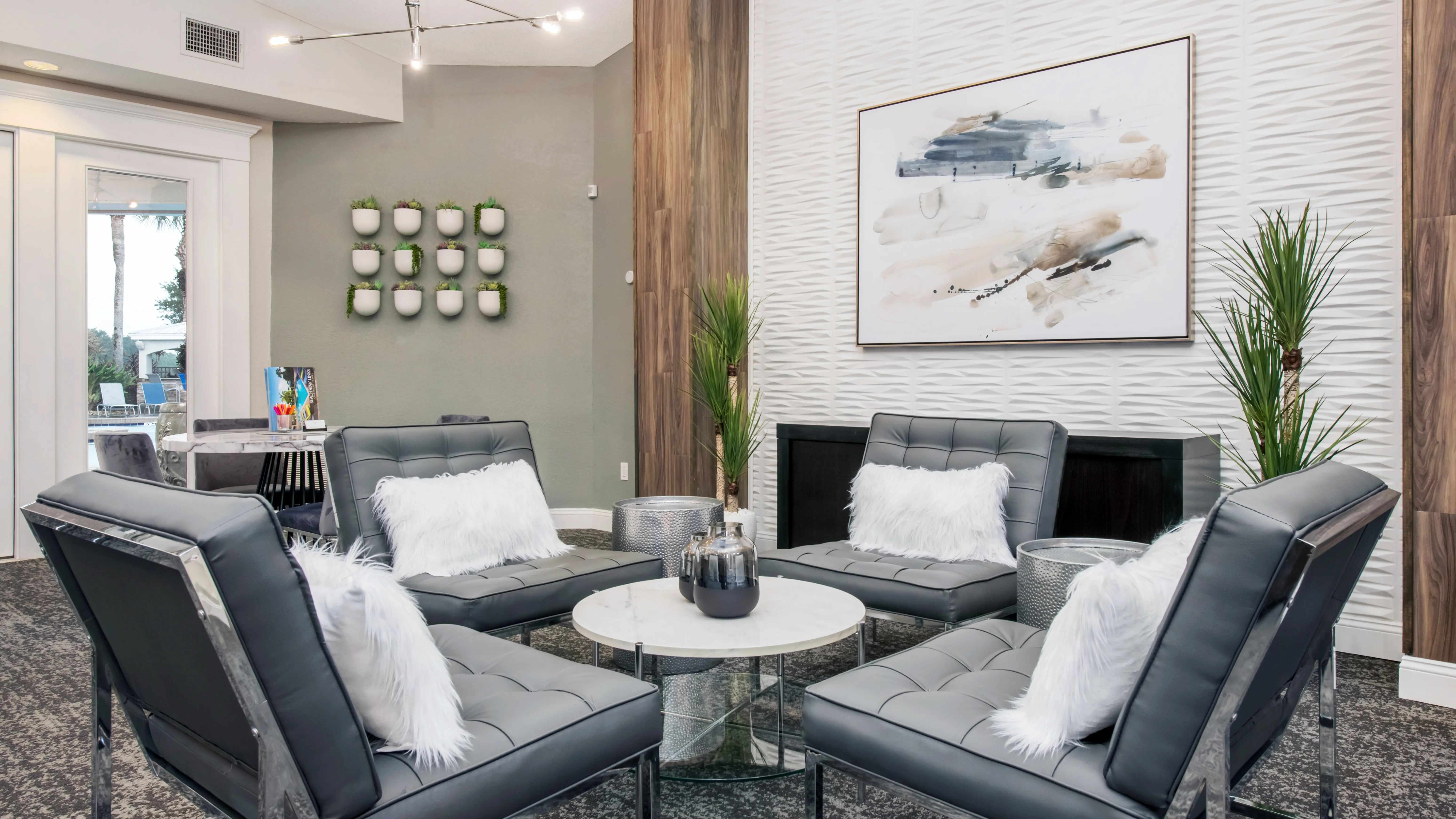 Grab a cup of complimentary coffee and relax in our clubhouse lounge seating area.