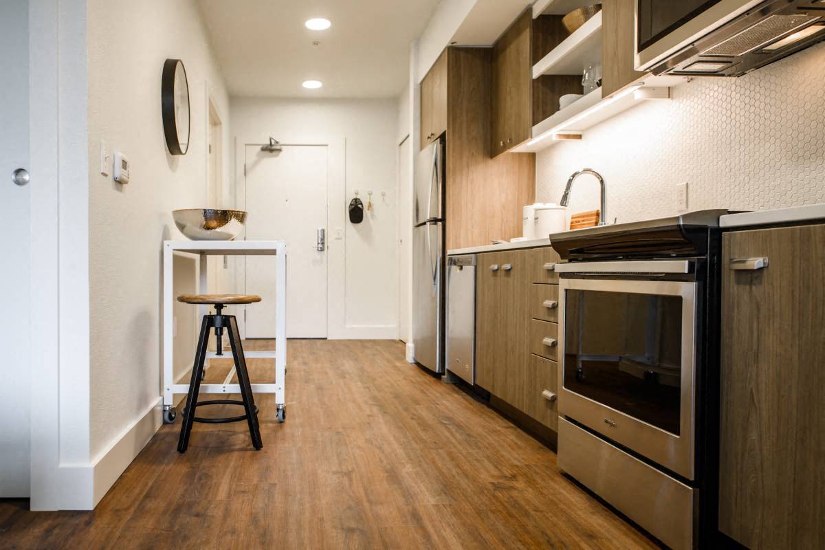 The George Besaw Apartments Kitchen Cabinets and Stove
