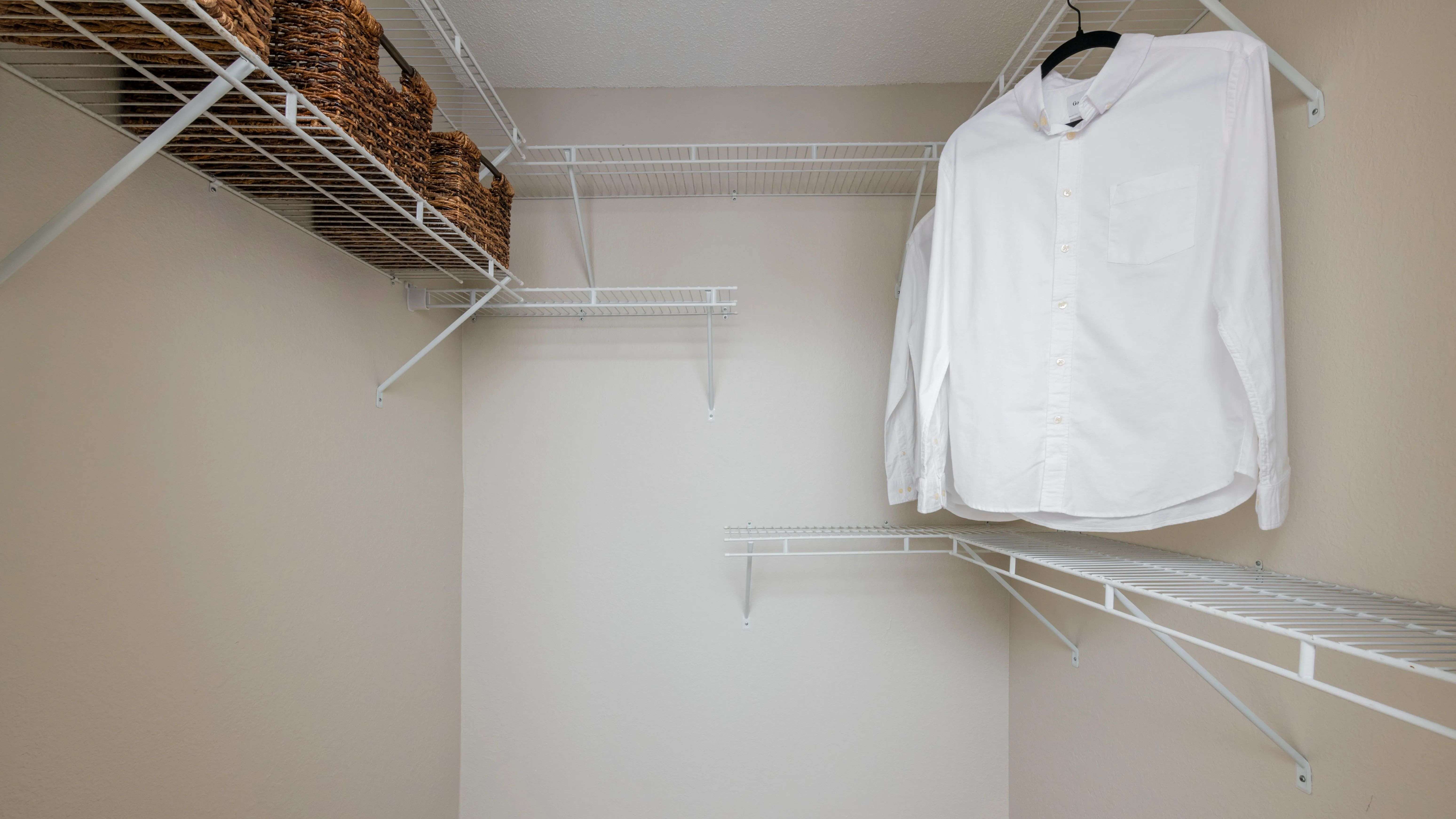 Beachway Links delivers unmatched organization in our deep walk-in closets with open-wire shelving to maximize your space! You’ll find plenty of room for all of your clothes, storage and more!    