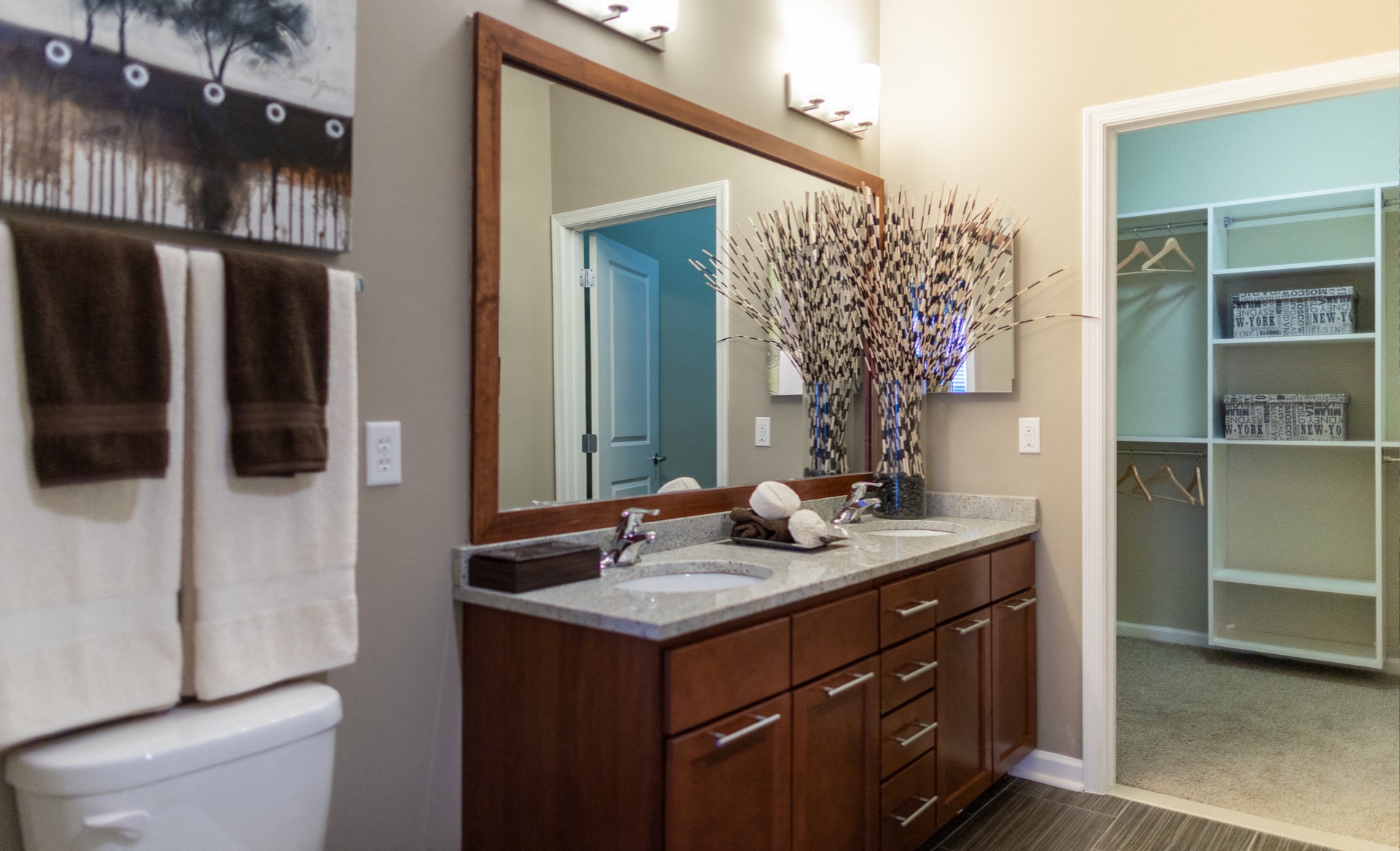 Dual-sinks Available and Custom Shelving Closets