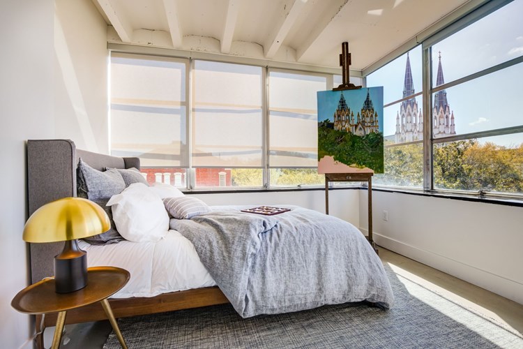Bedroom with views of downtown