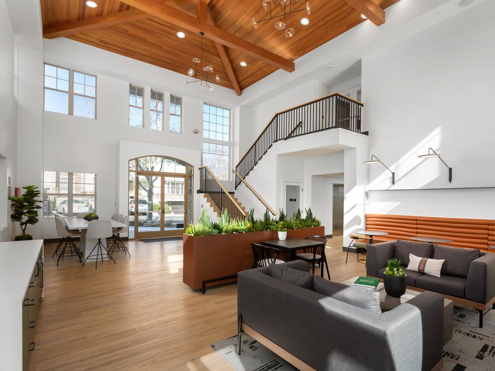 Lobby and Leasing Office with Lounge Seating and Coworking Spaces
