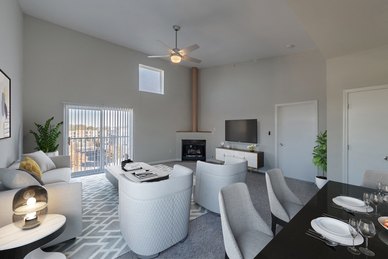 Cathedral ceiling and Fireplaces in select homes