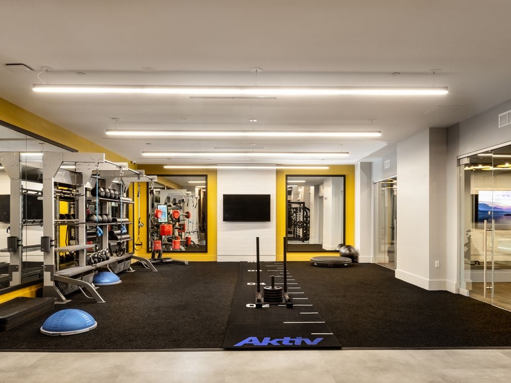 State-of-the-art fitness center with stretching area
