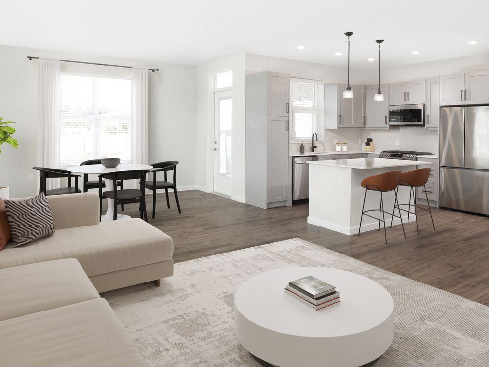 Kitchen and living/dining area with hard surface flooring