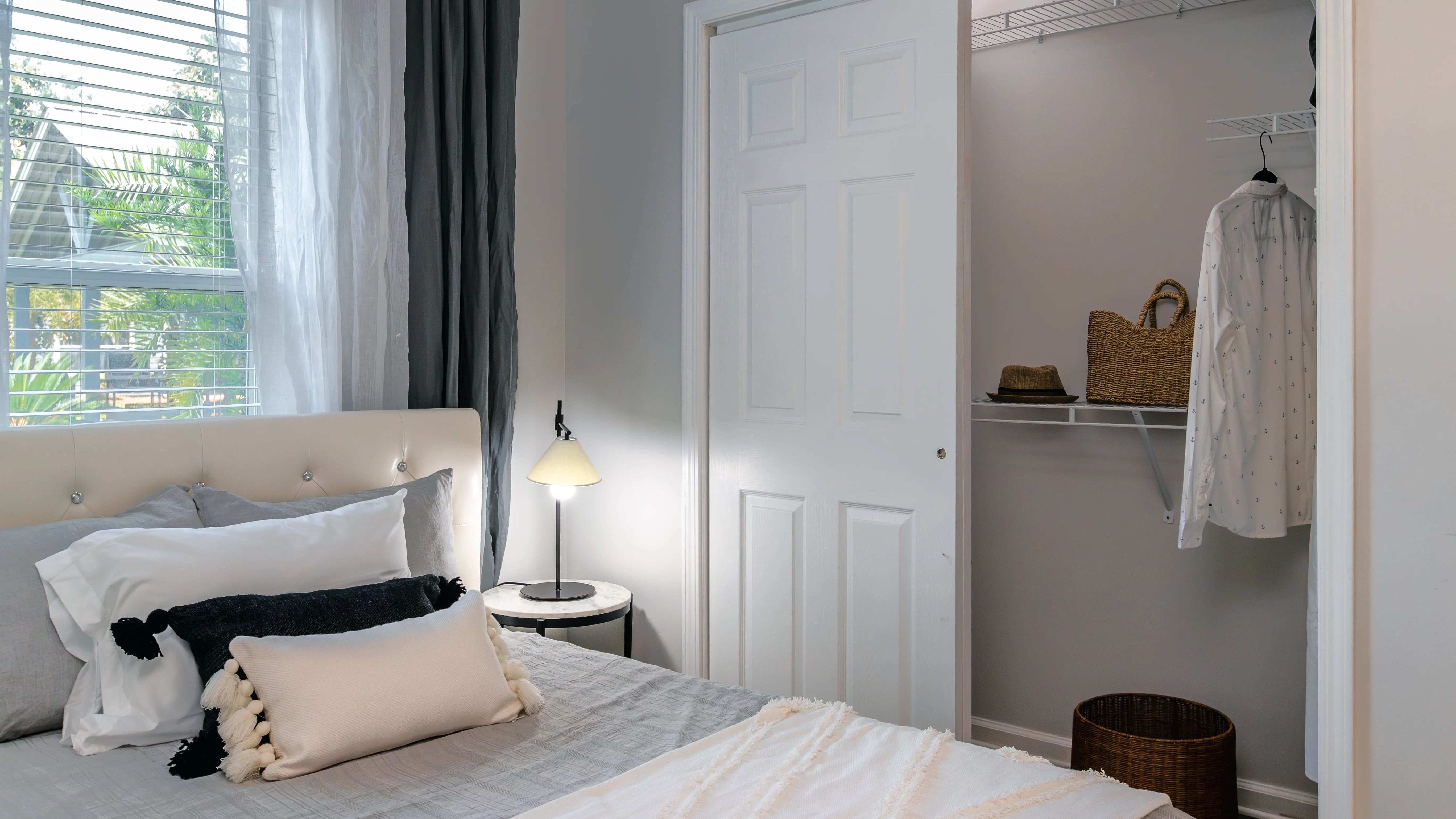 Our bedroom closets feature staggered shelving to extend your closet storage space.