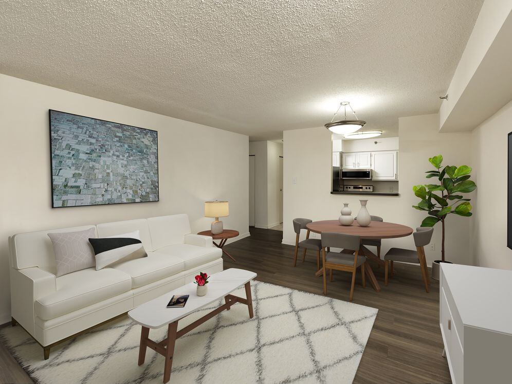 Finish Package II living and dining area with hard surface flooring