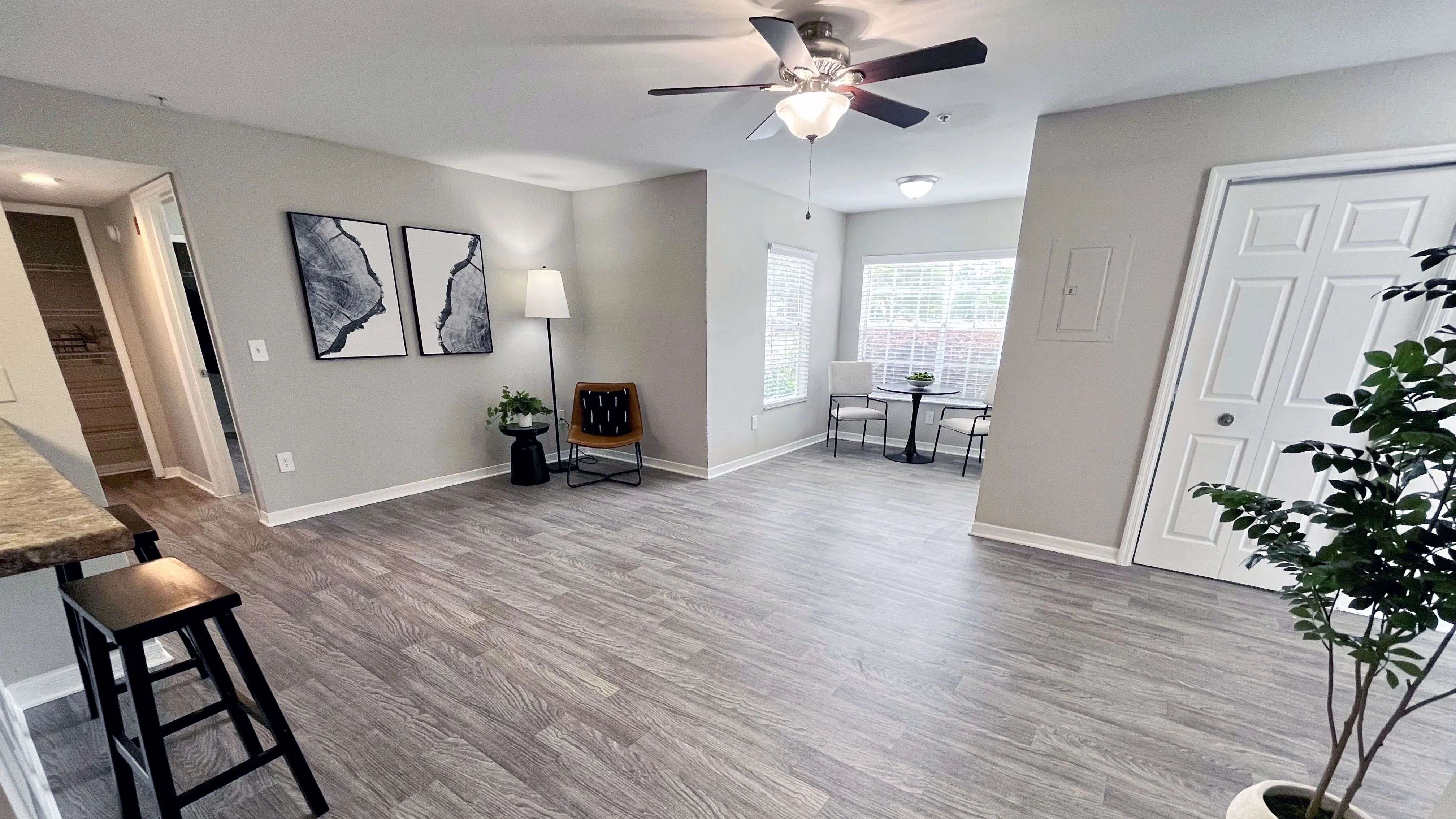 Gorgeous open living rooms with wood-style flooring and a bonus room offers the perfect space for your personal touch.