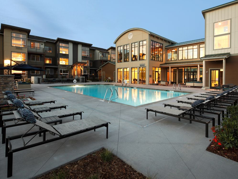 Swimming pool, sundeck with lounge seating