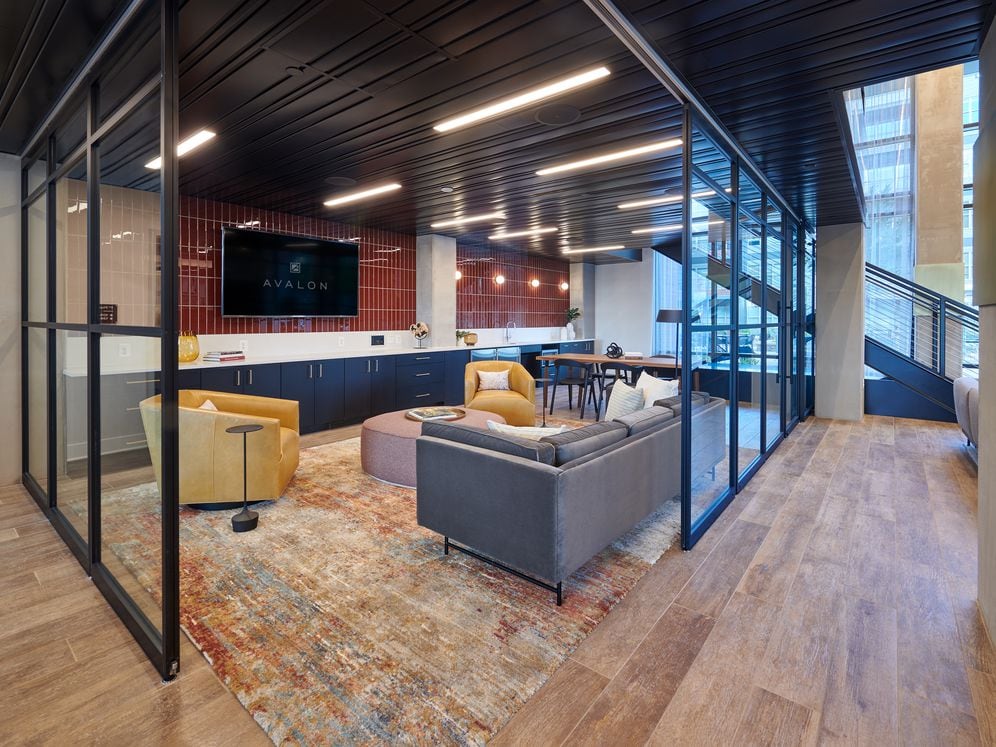 Resident lounge with TV and entertaining kitchen