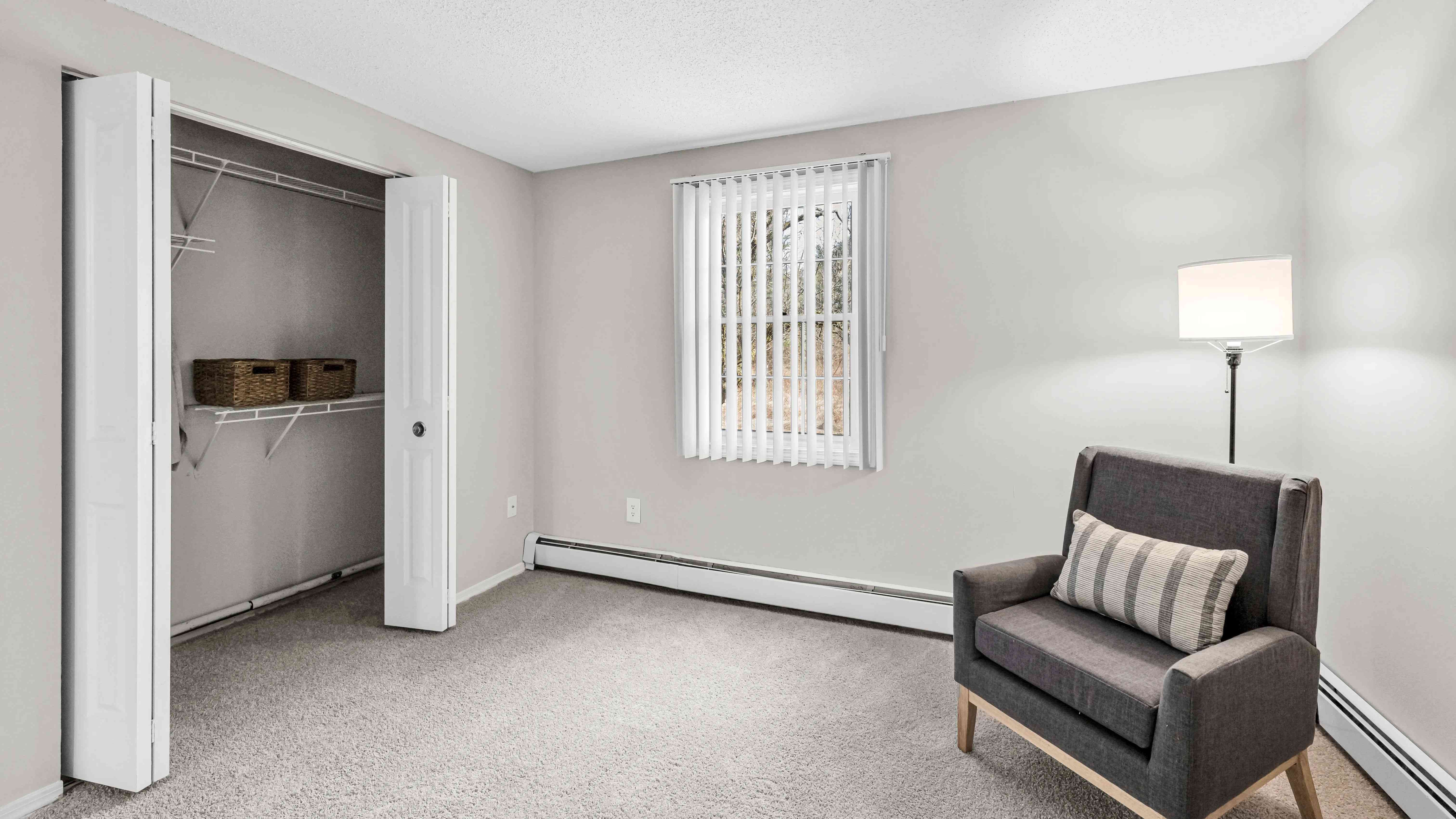 Delight in plush-carpeted, spacious bedrooms with closets featuring built-in organizers. 