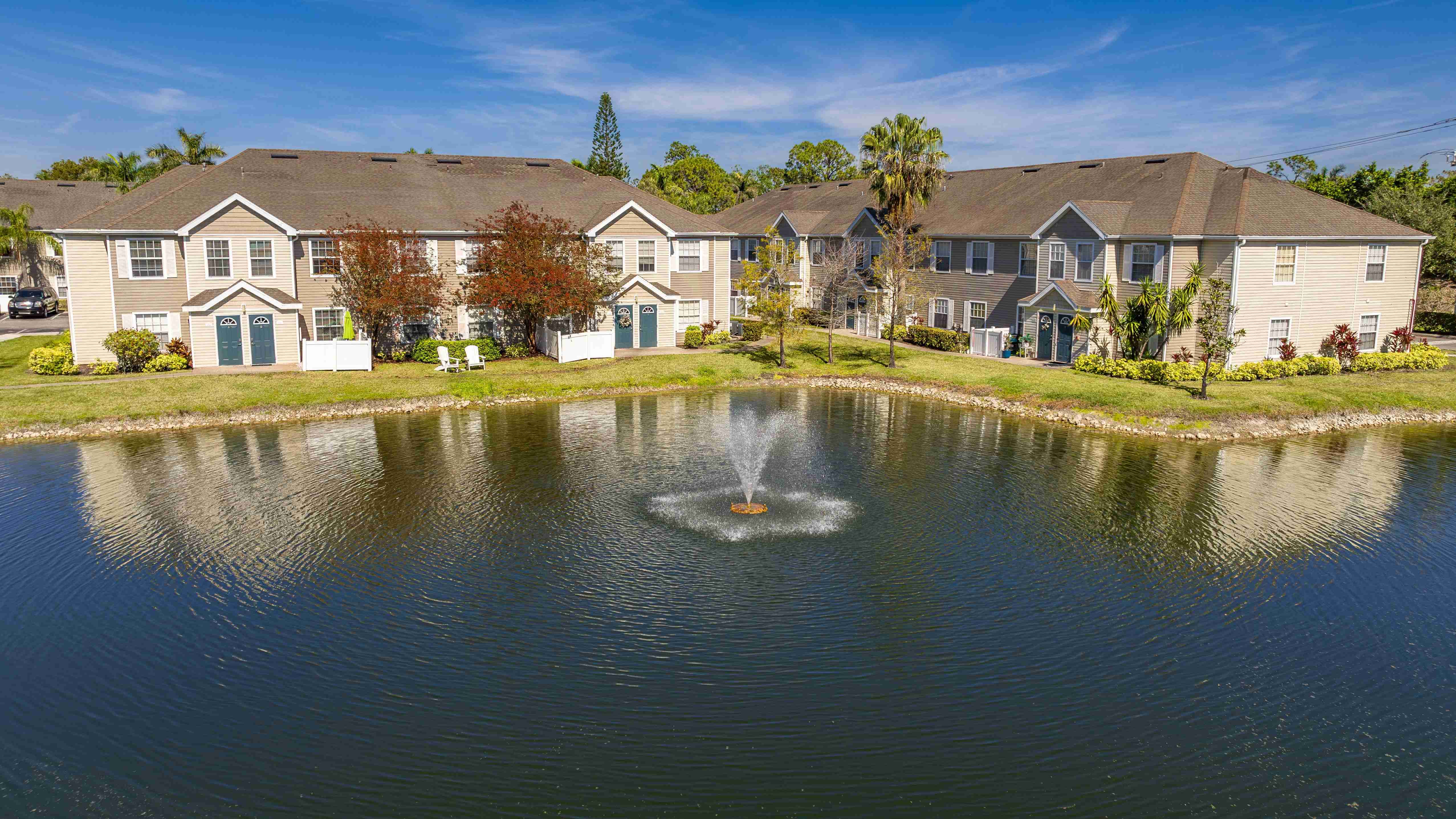 Enjoy the tranquil views of our beautiful lake, complete with a soothing fountain and lush landscaping. Experience peaceful waterfront living at Meadow Lakes Apartments.