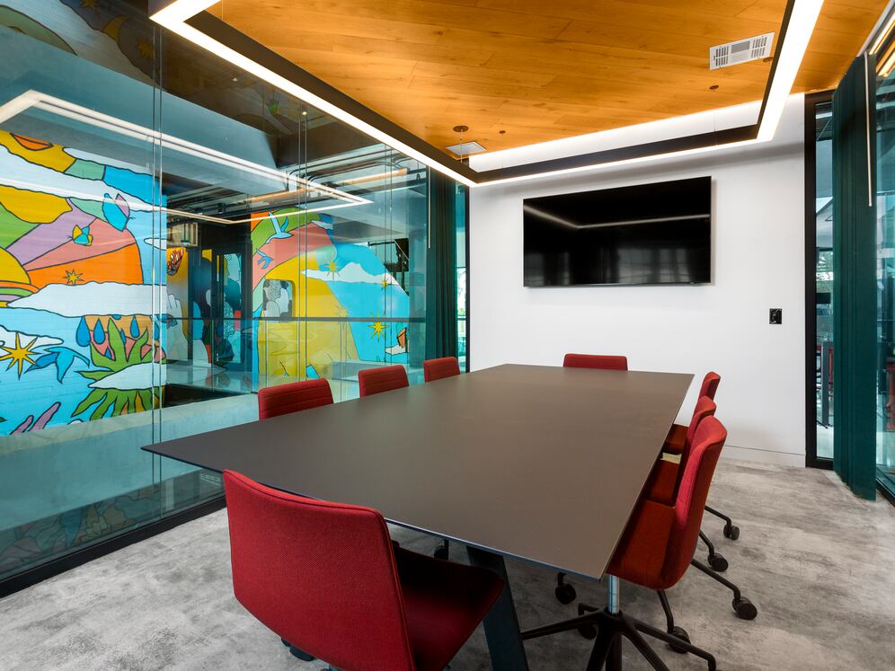 Conference room with mural art by Priscilla Witte