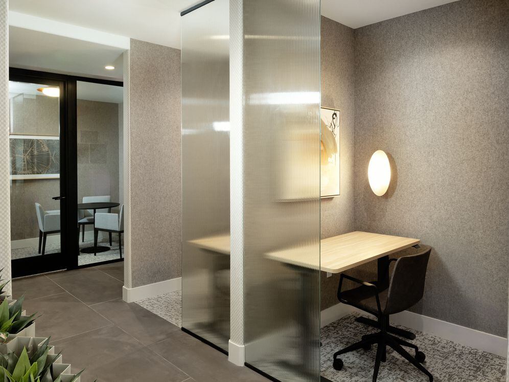 Resident lounge with private work pods