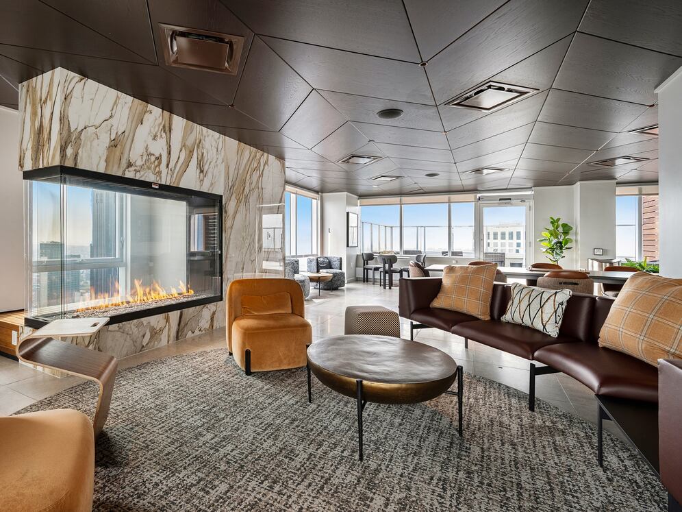 Rooftop lounge with fireplace