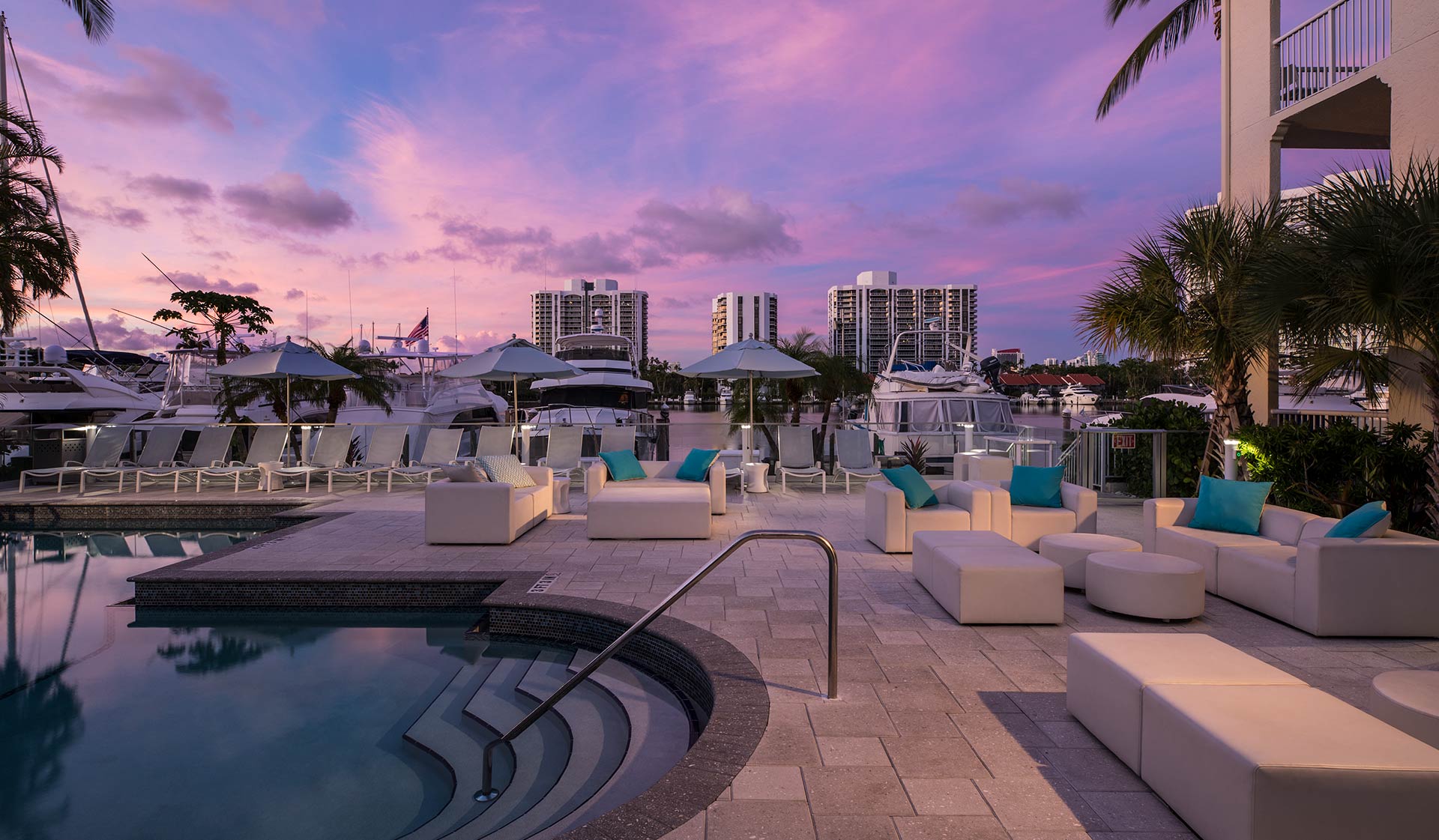Enjoy spectacular sunsets from the pool deck lounge seating
