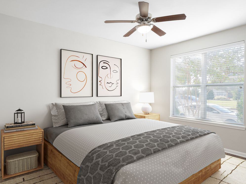Bedroom with hard surface vinyl plank flooring