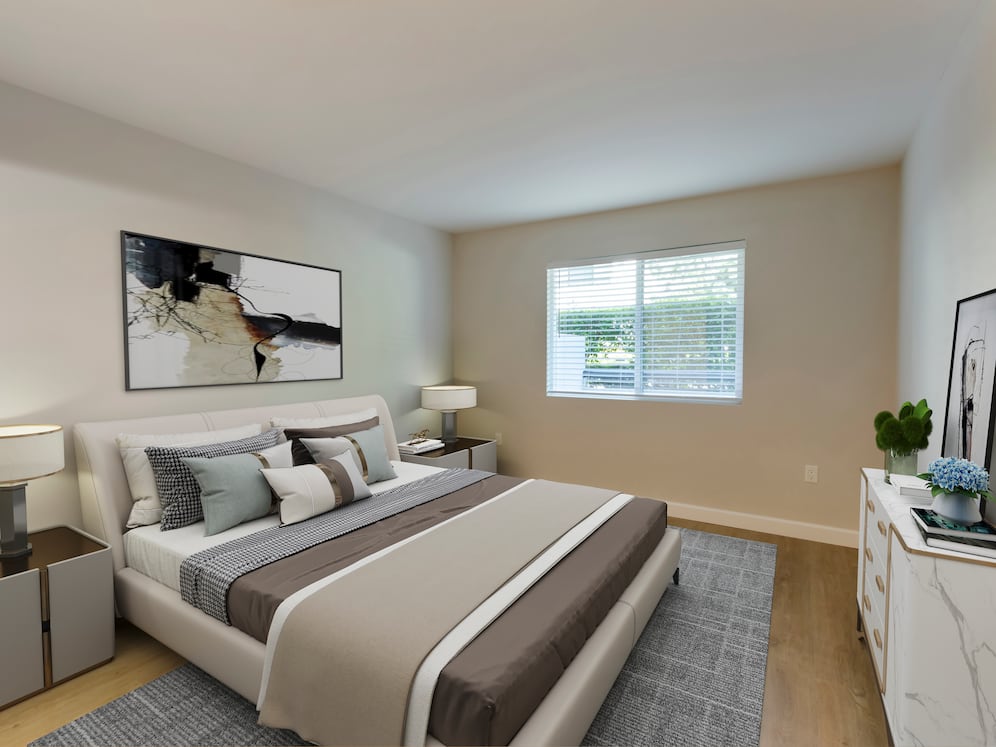 Bedroom with hard surface flooring
