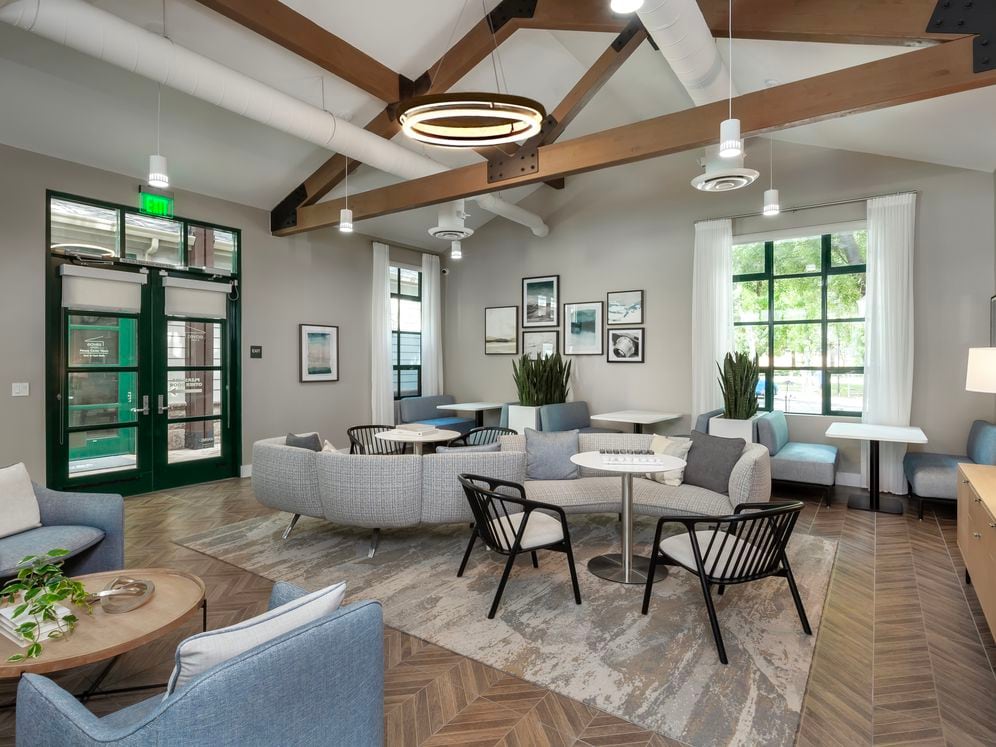 Coworking lounge with seating areas