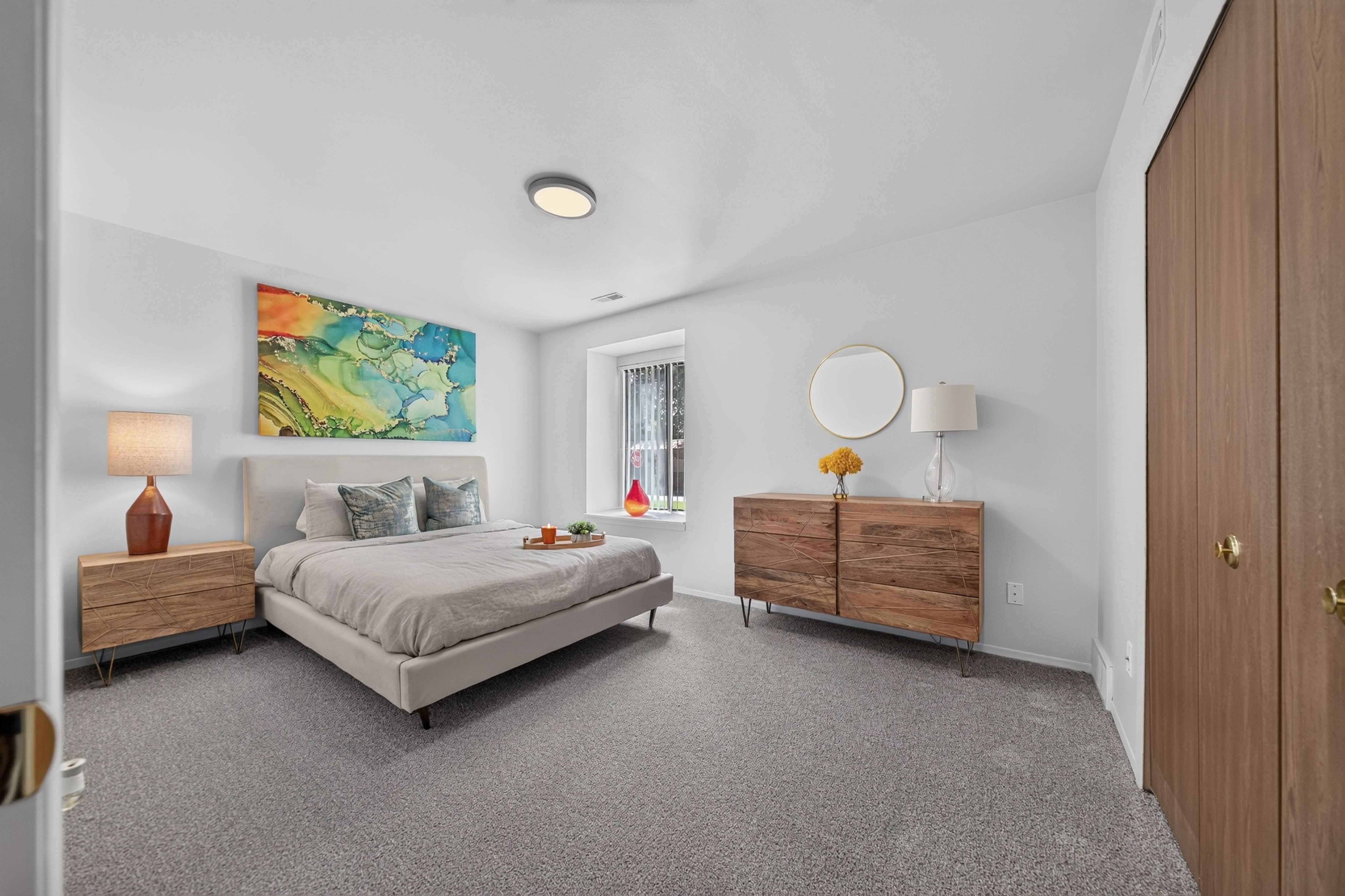 Spacious Bedroom at Lakeside Village Apartments in Clinton Township, MI.